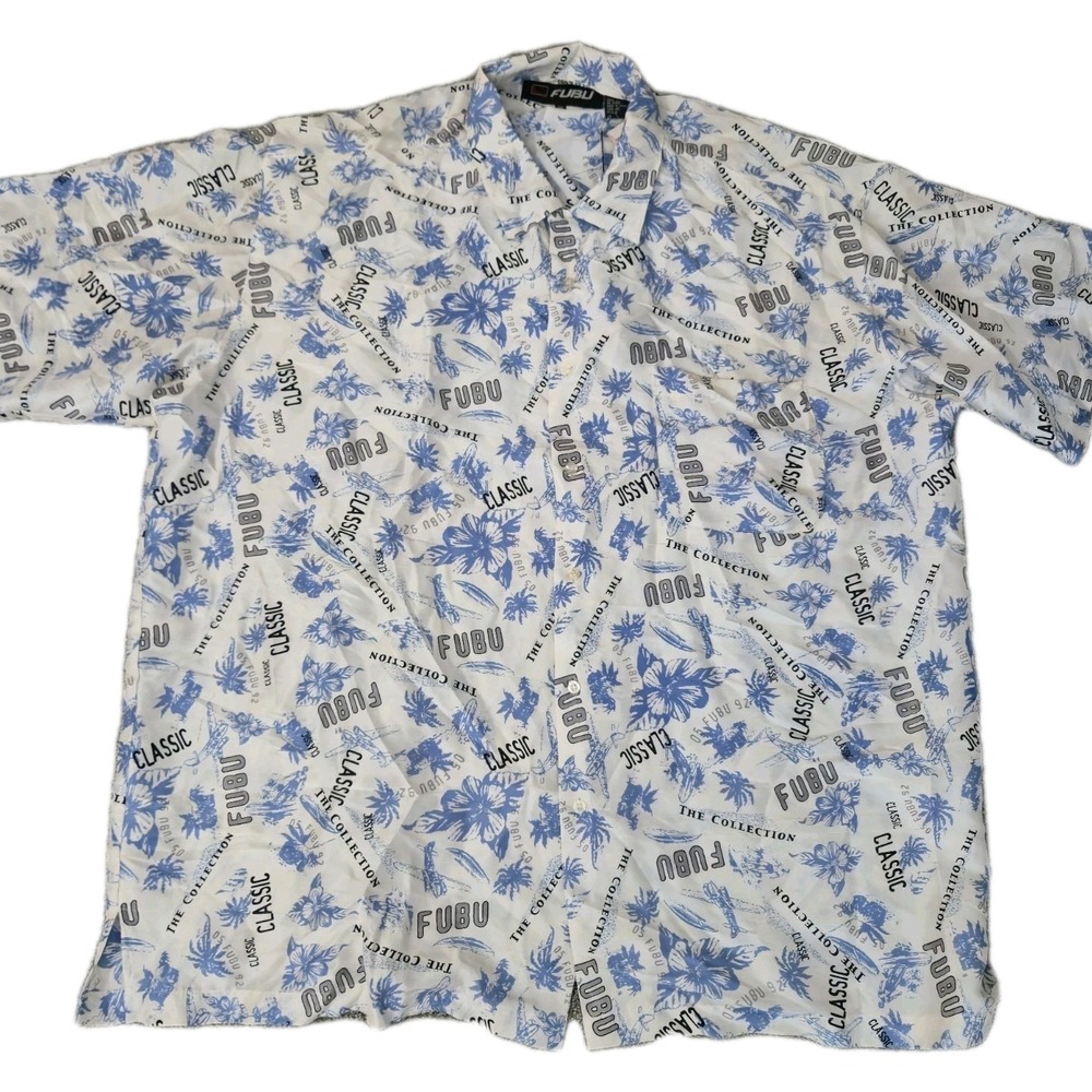 NWT VTG Fubu Silk Shirt Mens 3XL Hawaiian Hip Hop Loop Collar Summer Button Up